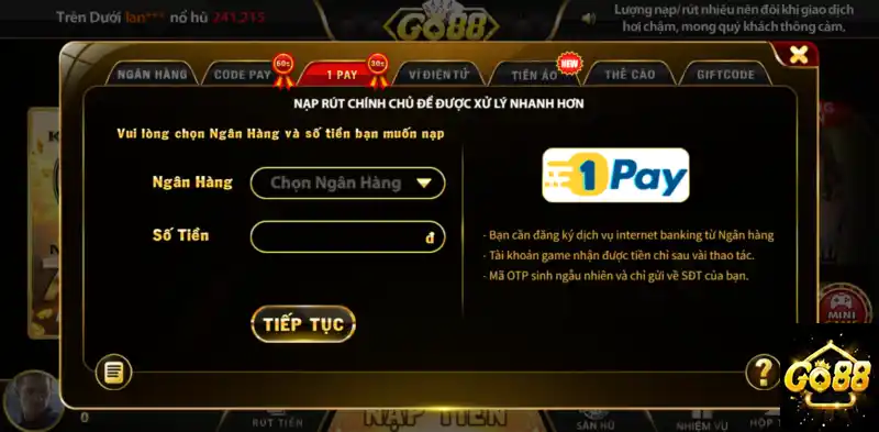Nạp tiền bằng thẻ ngân hàng