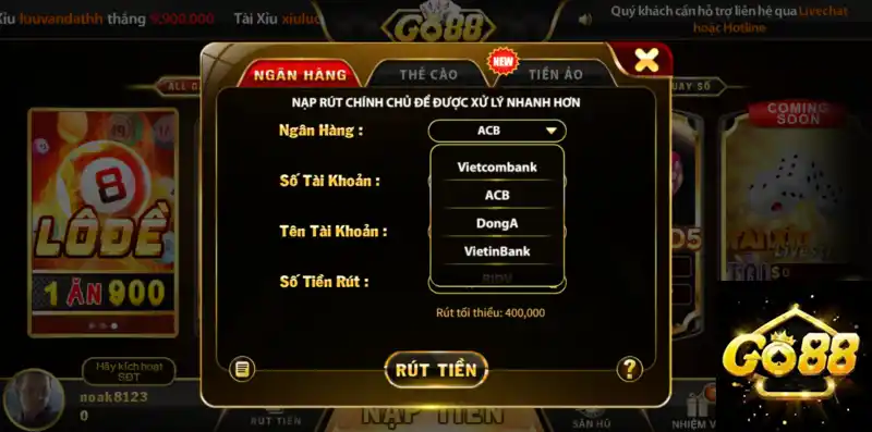 Ưu điểm khi Nạp rút Go88